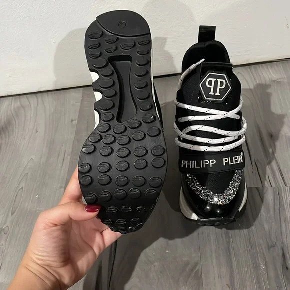 COPY - PHILIPP PLEIN BLACK SPARKLE WEDGES SNEAKERS - Picture 4 of 7